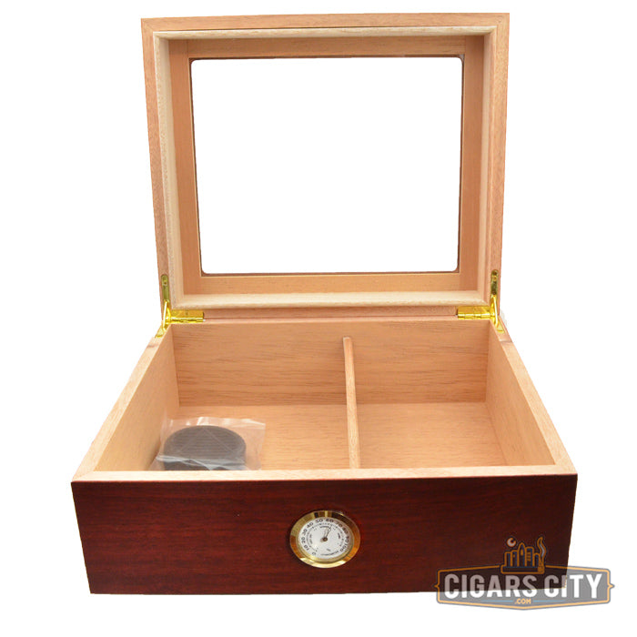 Chalet Cherry Glasstop Cigar Humidor - 50 Stick Capacity - CigarsCity.com