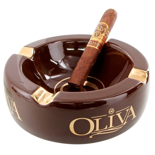 Oliva Brown 4 Cigar Round Ceramic Ashtray