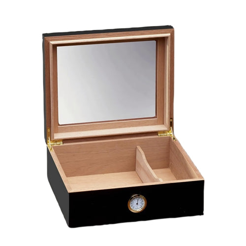 Chalet Black Glasstop Humidor - 50 Cigar Capacity