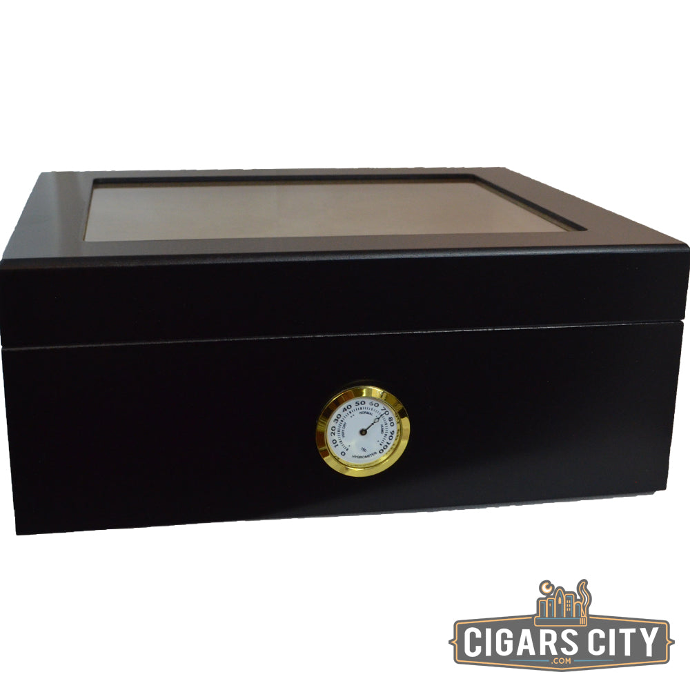 Chalet Black Glasstop Humidor - 50 Cigar Capacity - CigarsCity.com