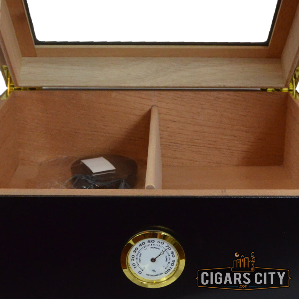 Chalet Black Glasstop Humidor - 50 Cigar Capacity - CigarsCity.com