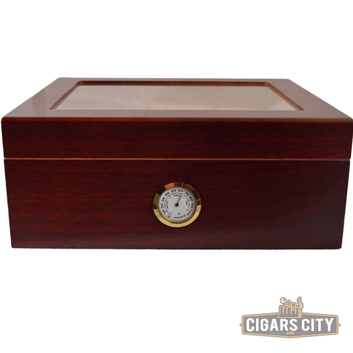 Chalet Cherry Glasstop Cigar Humidor - 50 Stick Capacity - CigarsCity.com