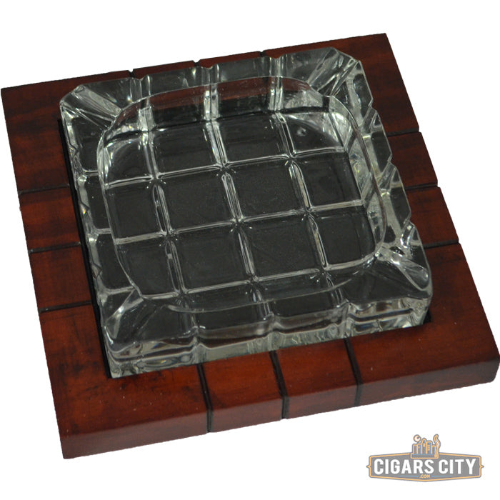Wood & Crystal Cross Hatch Ashtray - CigarsCity.com